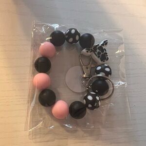 Polka Dot Turtle Keychain Bracelet - Pink and Black